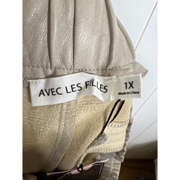 Avec Les Filles Tan Vegan Leather Paperbag Drawstring Waist Size 1X NWT - Picture 5 of 7